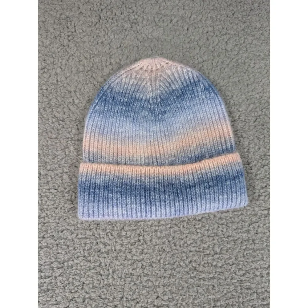 RACHEL ZOE Womens Gradient Knit Beanie One Size Blue White Purple Skull Cap